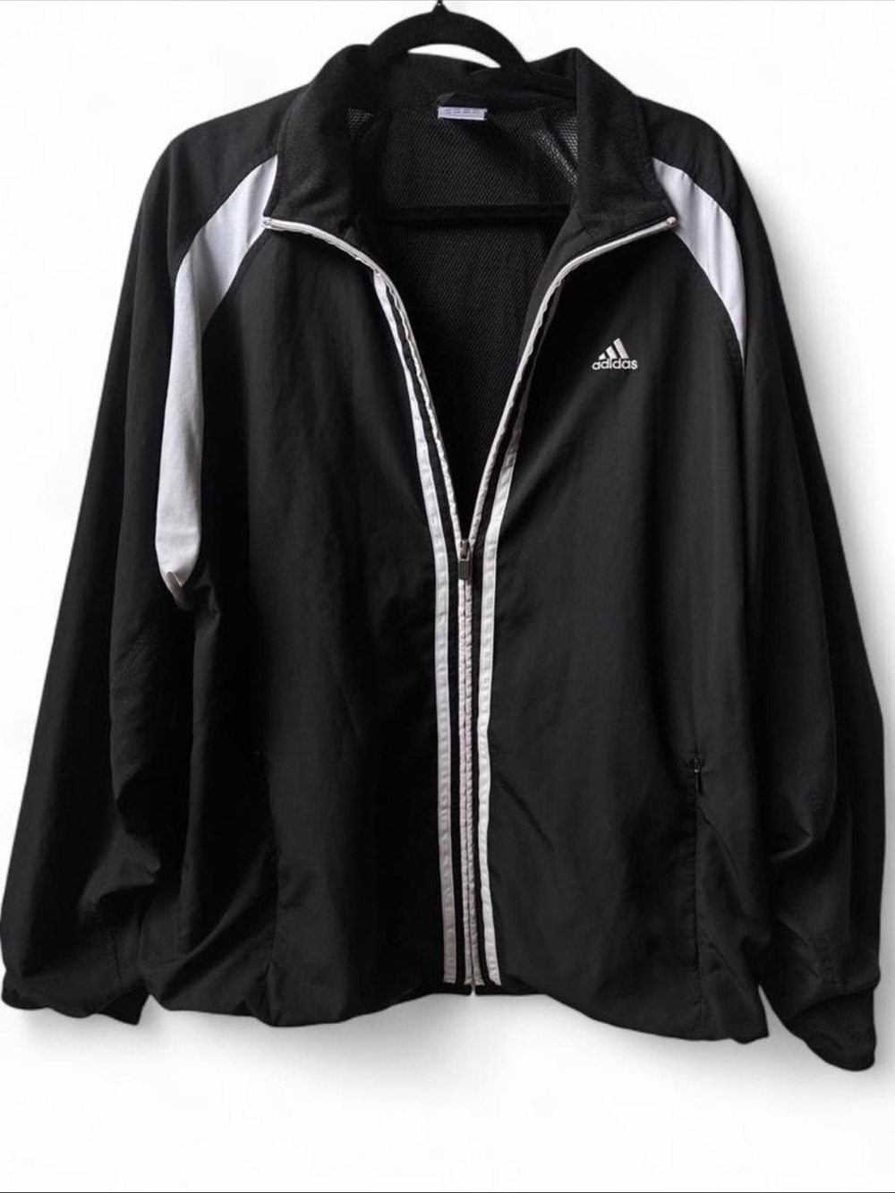 Vintage Y2K adidas 3 stripe Black White Windbreaker training Jacket athletic M